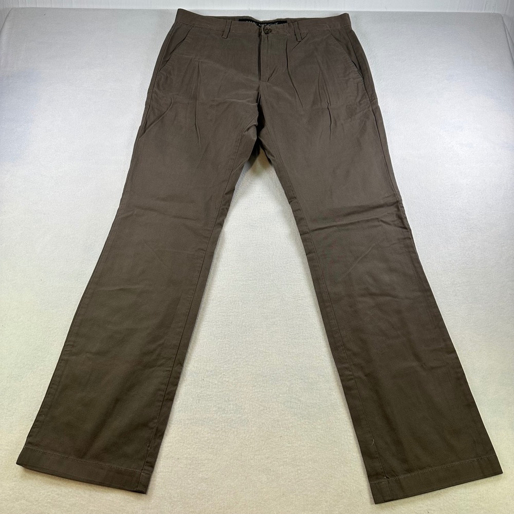 Marc Anthony Mens Brown Chino Pants Straight Leg Flat Front Trousers 33x32